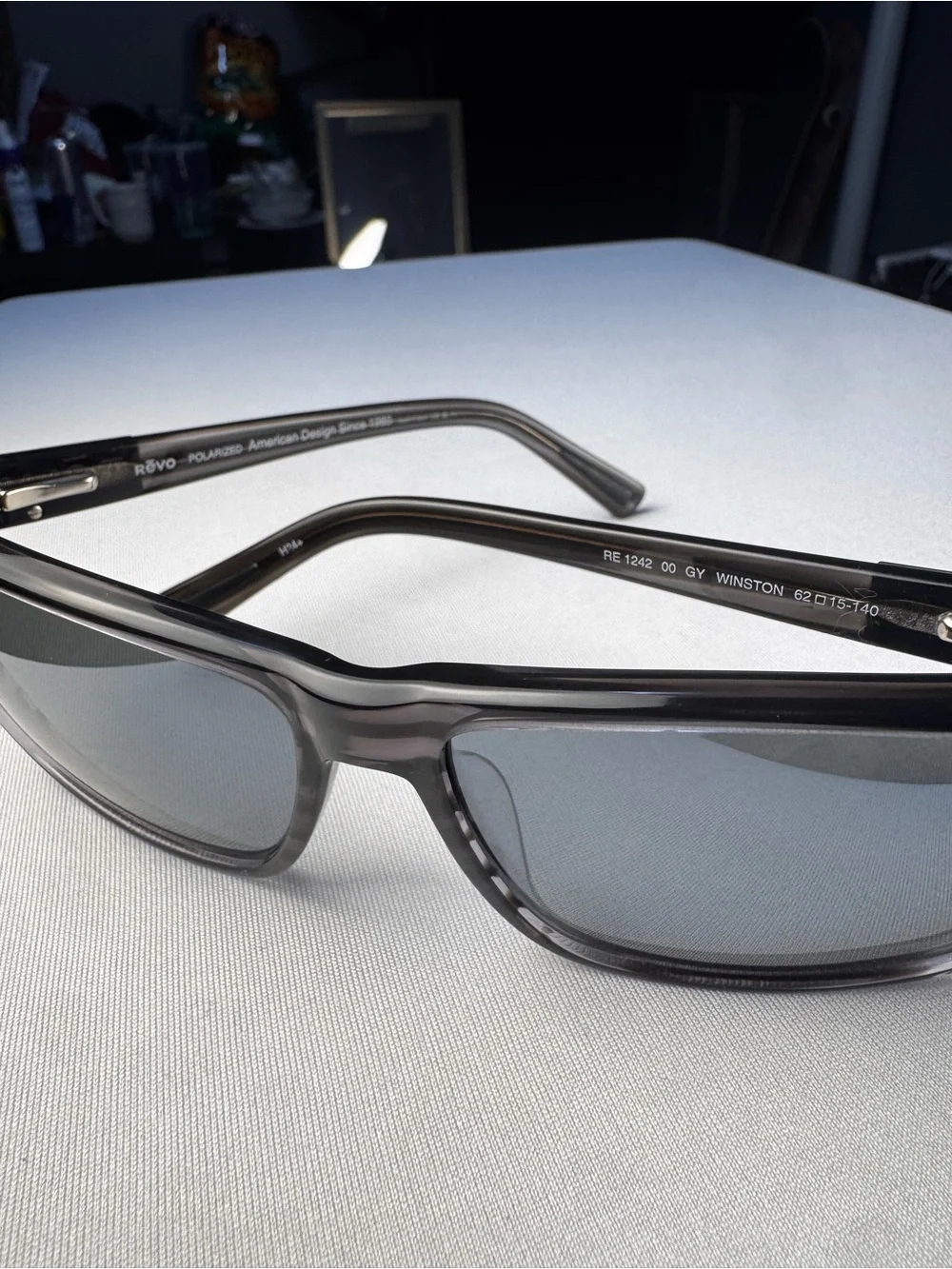 NEW! REVO Winston RE 1242 00 GY Polarized Unisex Sunglasses Shiny Grey Horn.Lens